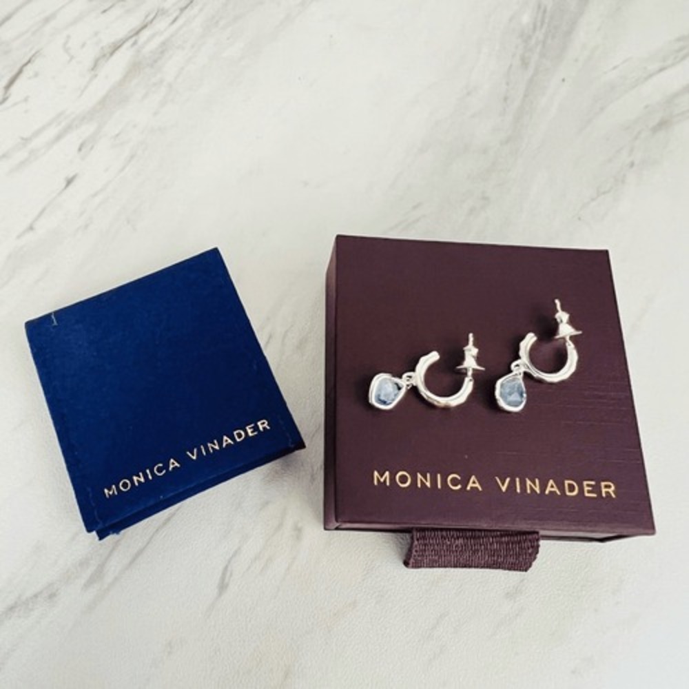 Monica Vinader Sterling Silver Siren Mini Kyanite Nugget Huggie Earrings, NWT